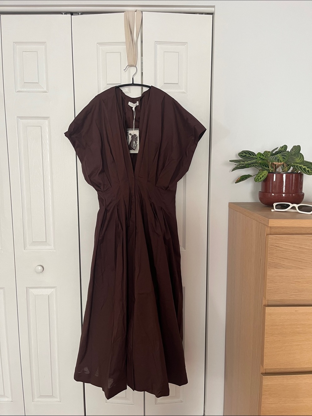 NA-KD Cotton Pleated Short Sleeve Midi Dress